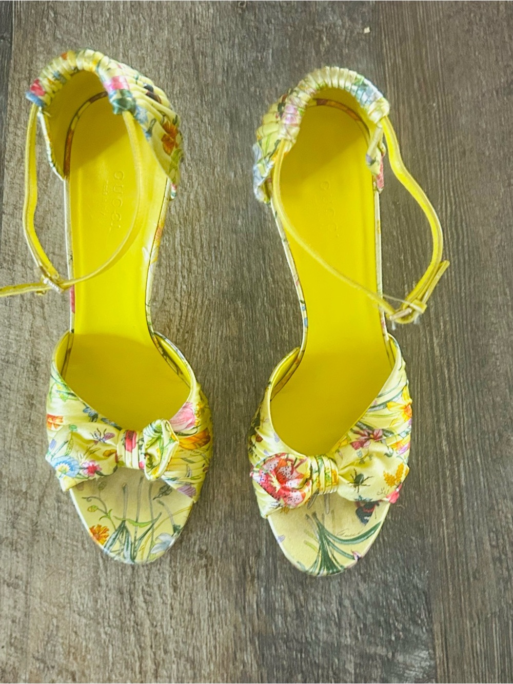 Yellow Gucci Floral Ankle-Strap Women’s Sandals